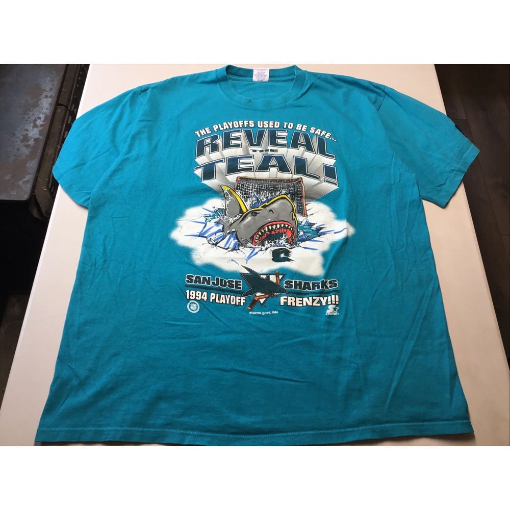 Vintage Starter San Jose Sharks 1994 playoff Men's XL NHL Reveal The Teal Flaw